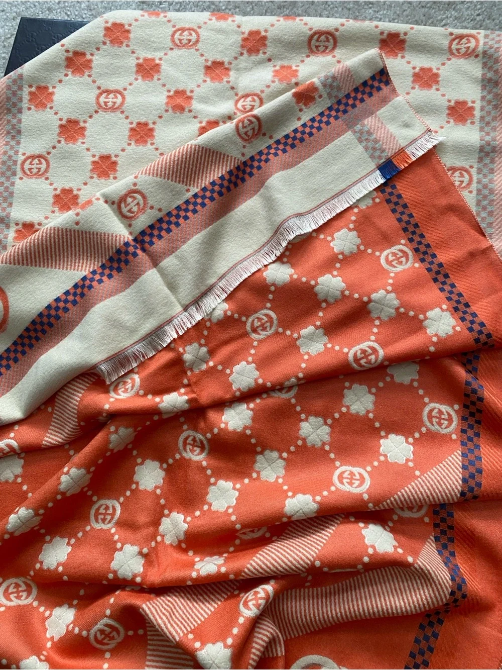 Gucci Luxury Cream and Coral Patterned Home Throw by Unknown Brand
